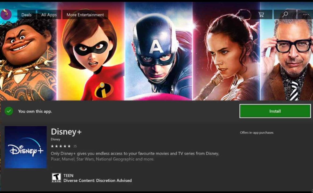 Disney Plus on Xbox One